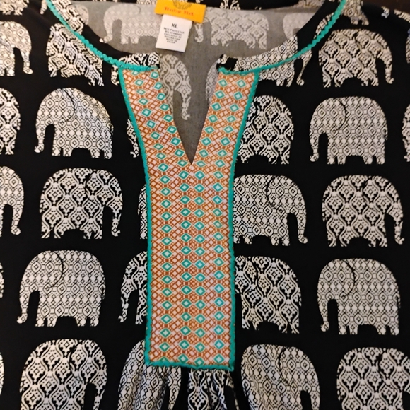 Ruby Rd Black and White Elephant Print Tunic. Boho Style. Size XL - Picture 6 of 10